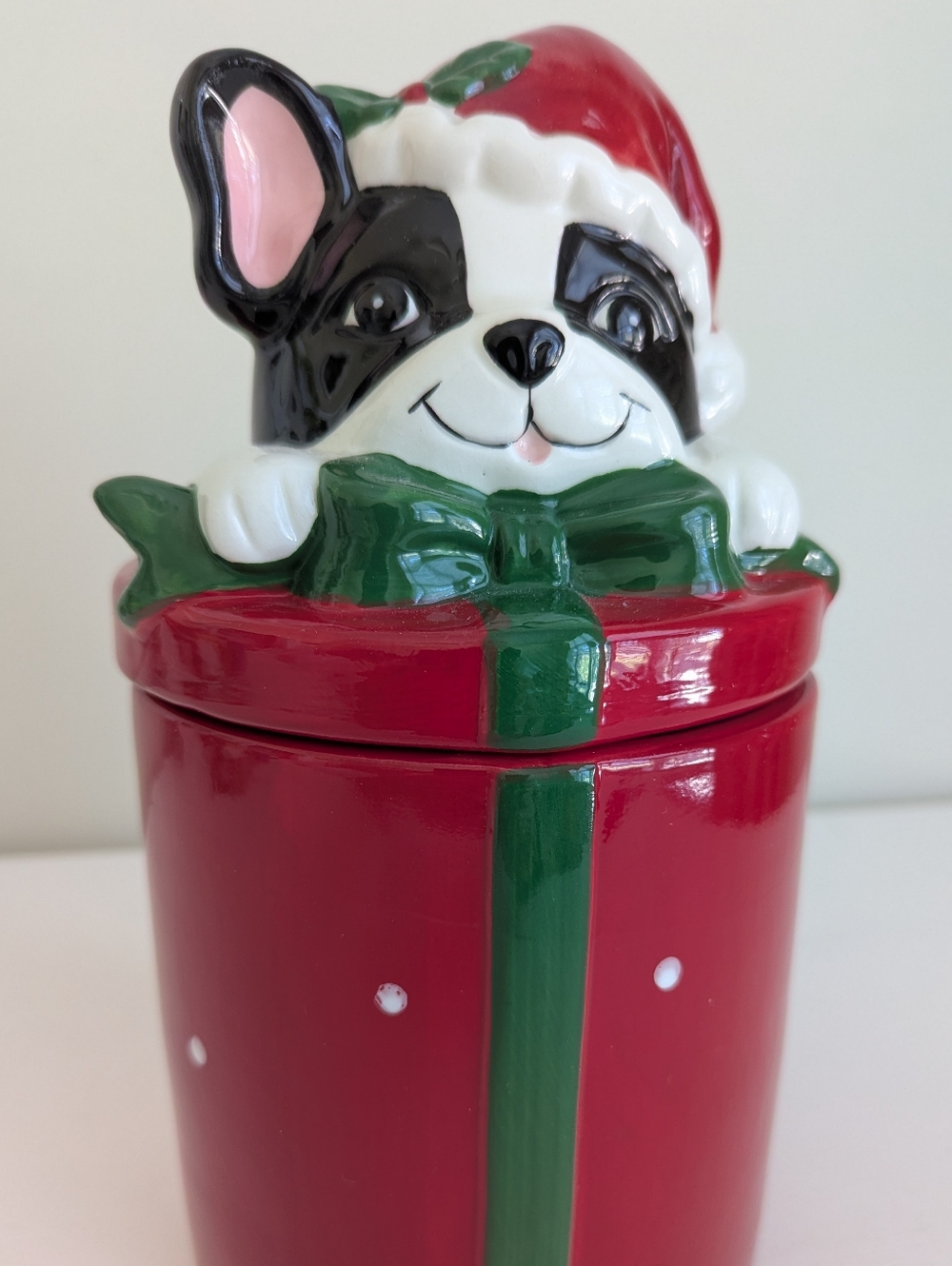 NEW French Bulldog Boston Terrier Christmas Cookie Jar Frenchie Bull Dog Puppy